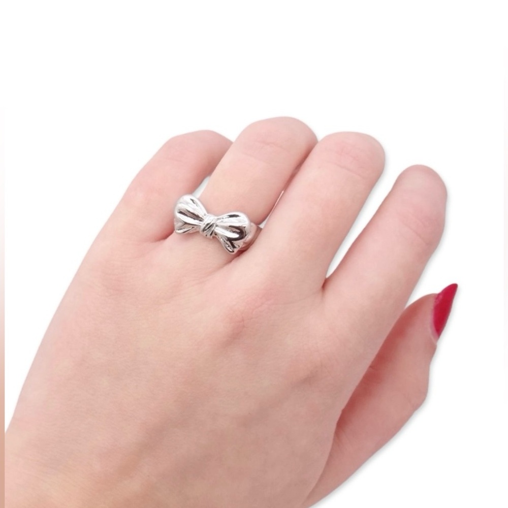 Silver Bow Ring – Adjustable Dainty Coquette Statement